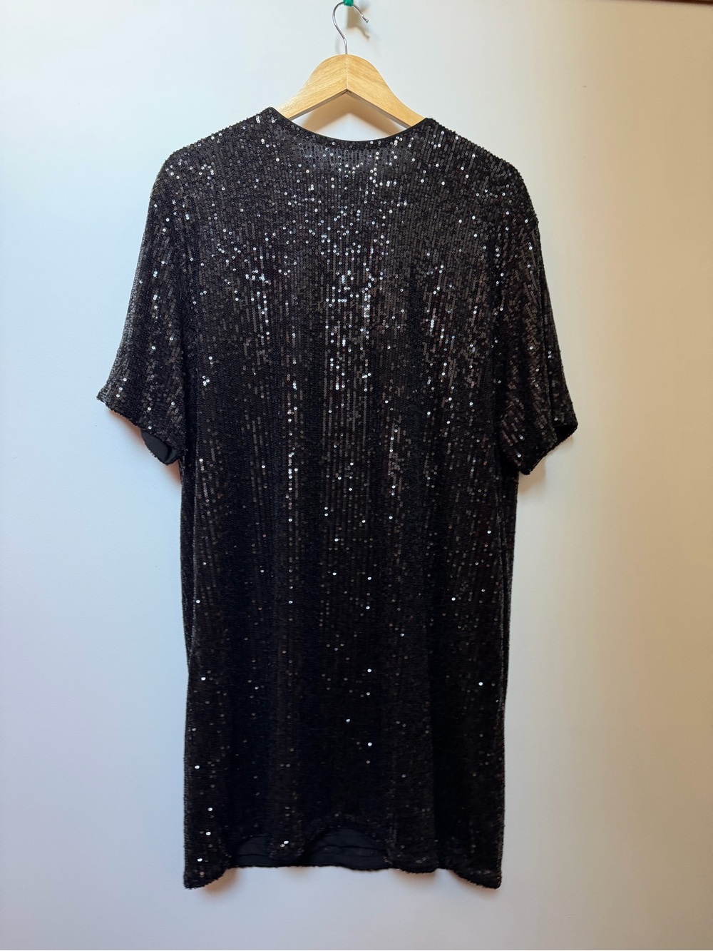 H&M Black Sequin Short Sleeve Shirt Dress